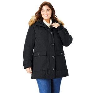 Woman Within Black Thinsulate Parka Fur Collar Coat Plus Size Winter Womens 3X